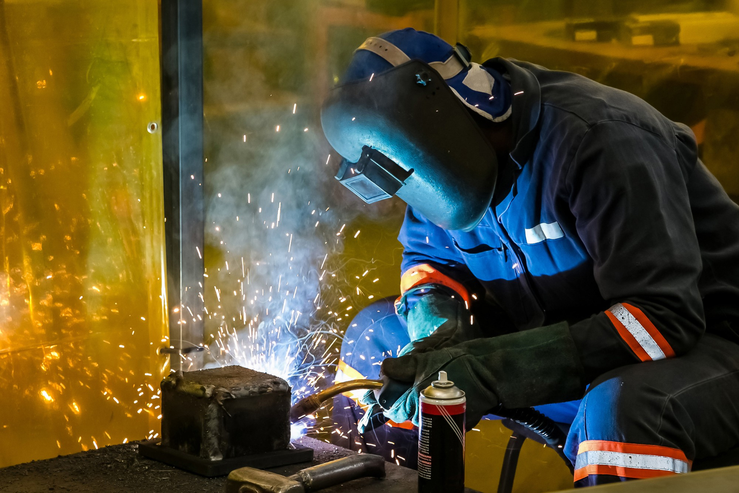 Welding sparks and industrial steel fabrication